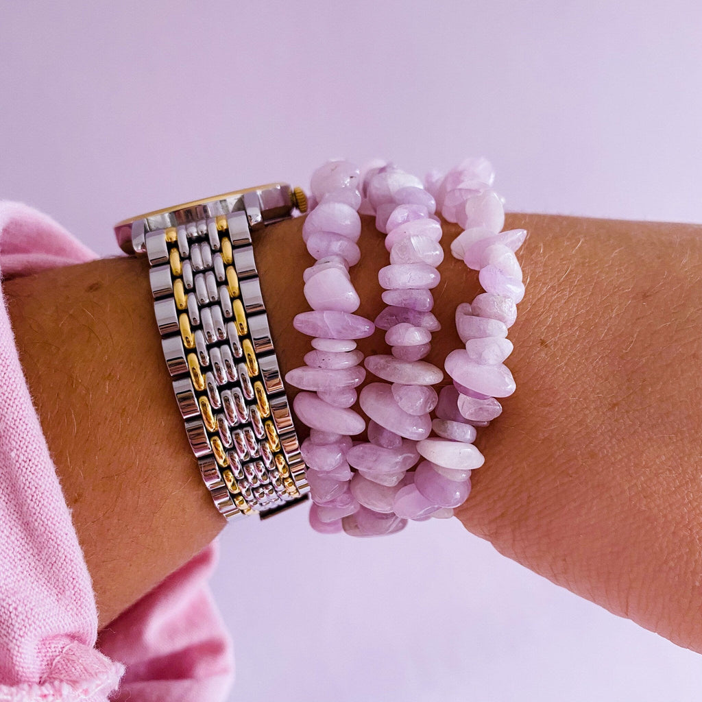Kunzite Crystal Chip Bracelets / Connects You To The Universe / Reduces Stress, Depression & Panic Attacks / Encourages Self Expression - Premium  from My Store - Just £16.95! Shop now at Lumi Gemstones