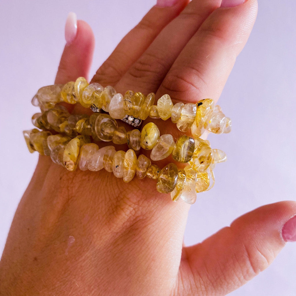 Golden Rutilated Quartz Crystal Chip Bracelets / Reduces Depression, Soothes Low Moods, Blocks Negativity / Eases Anxiety + Fear - Premium  from My Store - Just £13.95! Shop now at Lumi Gemstones