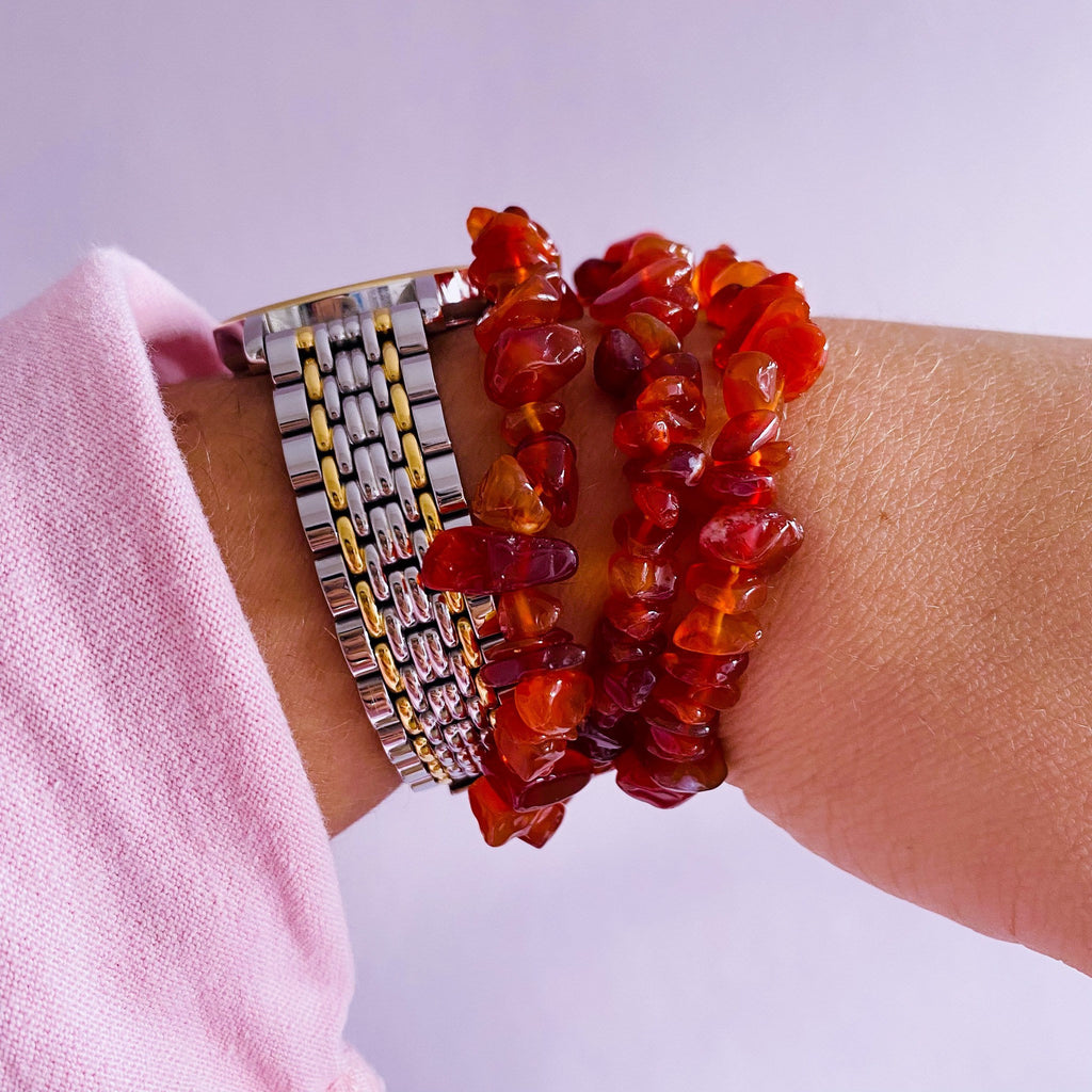 Carnelian Crystal Chip Bracelets / Helps With Any Type Of Abuse / Very Stabilising / Eases Worries & Anxiety / Works With Heart Chakra - Premium  from My Store - Just £5.95! Shop now at Lumi Gemstones
