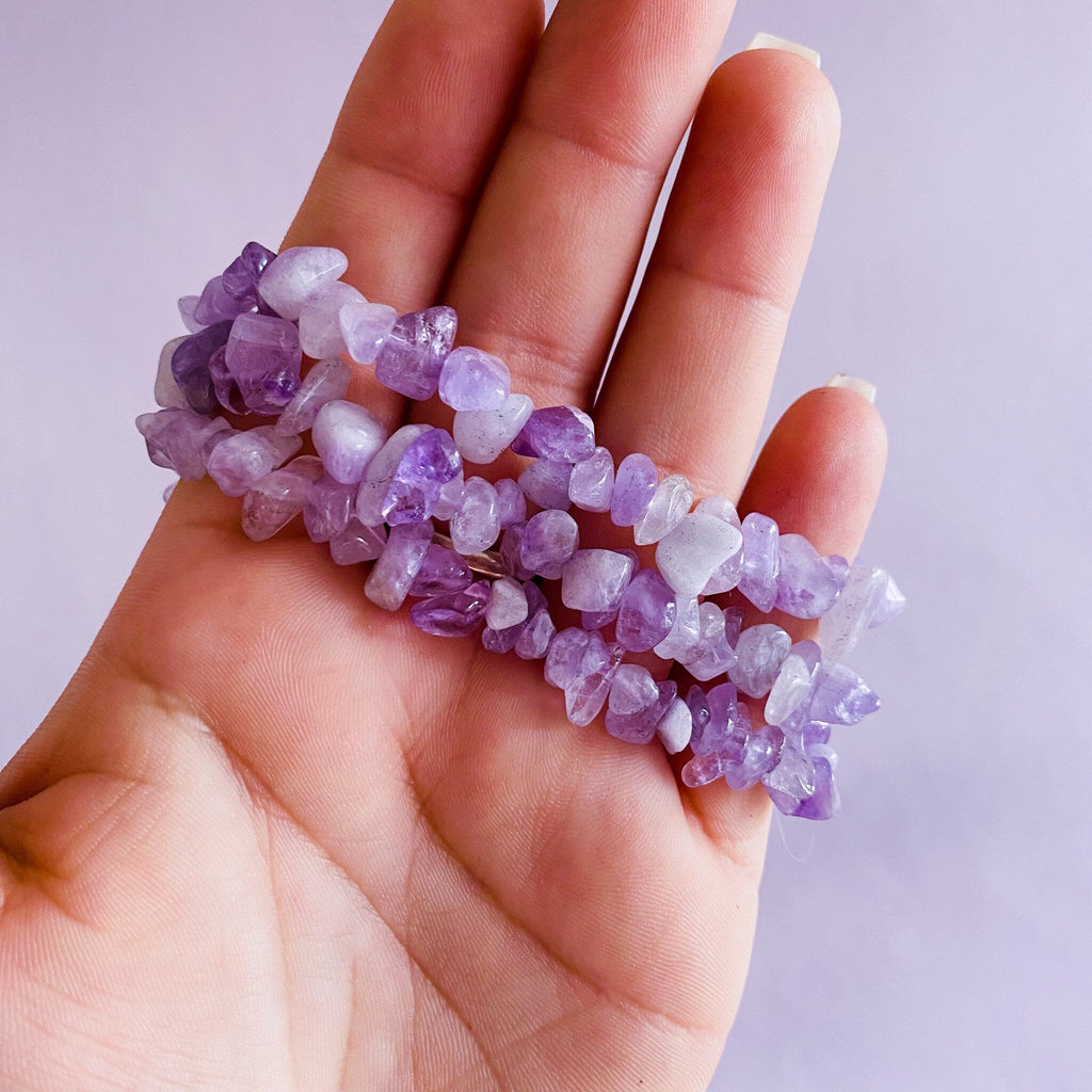 Lavender Amethyst Crystal Chip Bracelets / Great Healer, Good For Anxiety & Claming / Good For Sleeping Troubles / Great For Migraines - Premium  from My Store - Just £6.50! Shop now at Lumi Gemstones