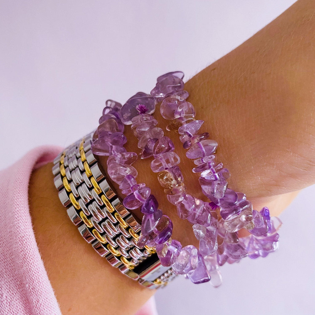 Ametrine Crystal Chip Bracelets / Great Healer, Good For Anxiety & Claming / Good For Sleeping Troubles / Great For Migraines / Relaxing - Premium  from My Store - Just £7.95! Shop now at Lumi Gemstones
