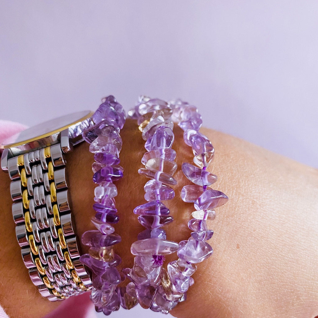 Ametrine Crystal Chip Bracelets / Great Healer, Good For Anxiety & Claming / Good For Sleeping Troubles / Great For Migraines / Relaxing - Premium  from My Store - Just £5! Shop now at Lumi Gemstones