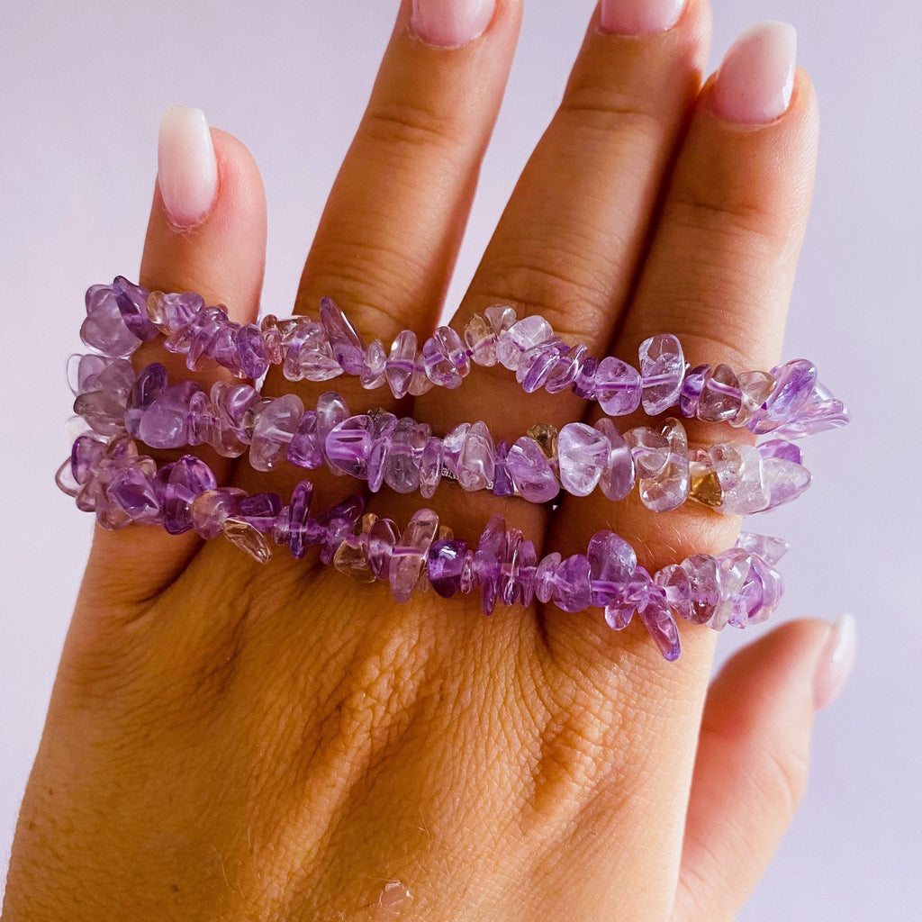 Ametrine Crystal Chip Bracelets / Great Healer, Good For Anxiety & Claming / Good For Sleeping Troubles / Great For Migraines / Relaxing - Premium  from My Store - Just £5! Shop now at Lumi Gemstones