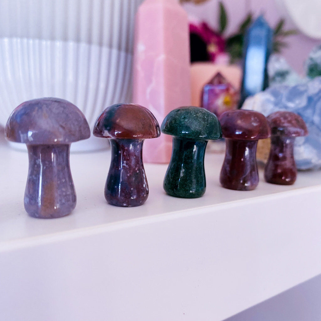 Bloodstone Crystal Mushroom Toadstools / Good For Blood Related Cancer / Grounding, Protective / Reduces Irritability & Aggressiveness - Premium  from My Store - Just £8! Shop now at Lumi Gemstones