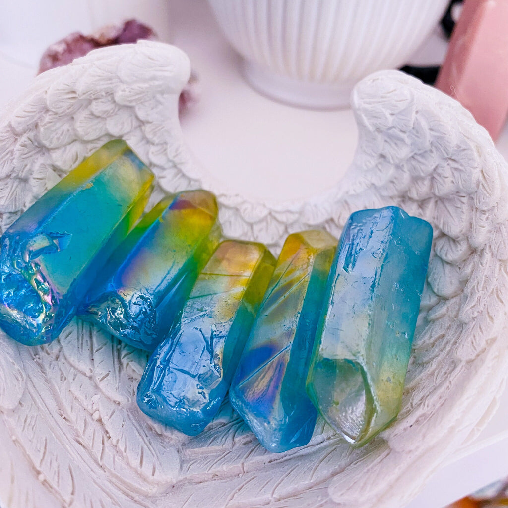 Mermaid Aura Quartz Crystal Raw Points / Rainbow Aura / Connect To Your Angel Guides, Release Negativity, Calm Your Aura / The Master Healer