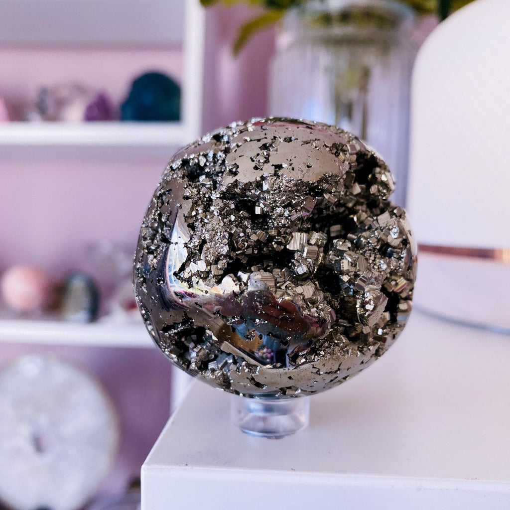 2) Pyrite Chispa High Grade (Fools Gold) Crystal 53mm Sphere / Grounding, Protective, Shields From Negativity / Helps Will-Power & Anxiety - Premium  from My Store - Just £45! Shop now at Lumi Gemstones