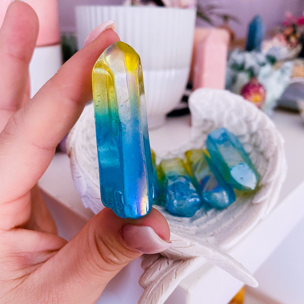 Mermaid Aura Quartz Crystal Raw Points / Rainbow Aura / Connect To Your Angel Guides, Release Negativity, Calm Your Aura / The Master Healer