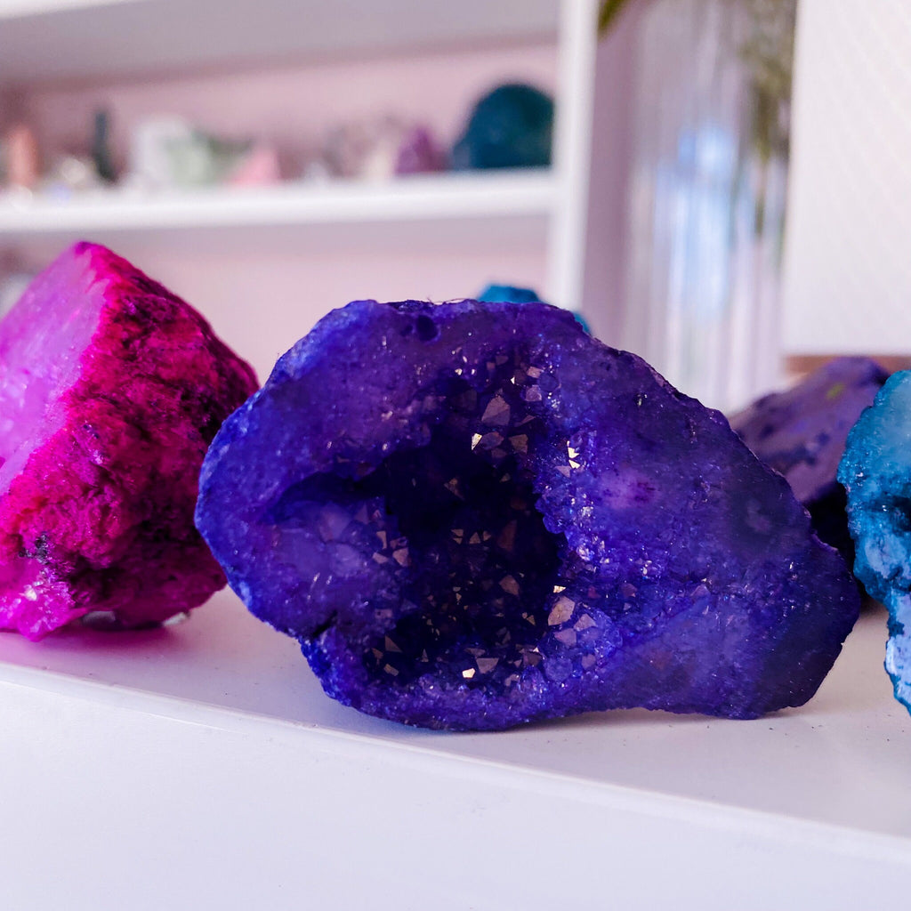 Dyed Quartz Geode Crystal Caves - Pink, Purple, Green + Blue / Purify Negativity, Enhance Concentration & Positivity / Calms Atmosphere