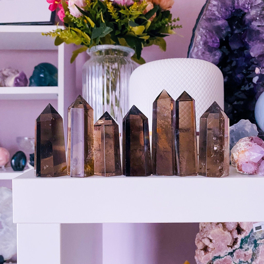 Smokey Quartz Crystal Tower Points / Neutralises Negativity, Dispels Depression & Anxiety, Reduces Suicidal Thoughts / Helps Grieving + Loss - Premium  from My Store - Just £13! Shop now at Lumi Gemstones