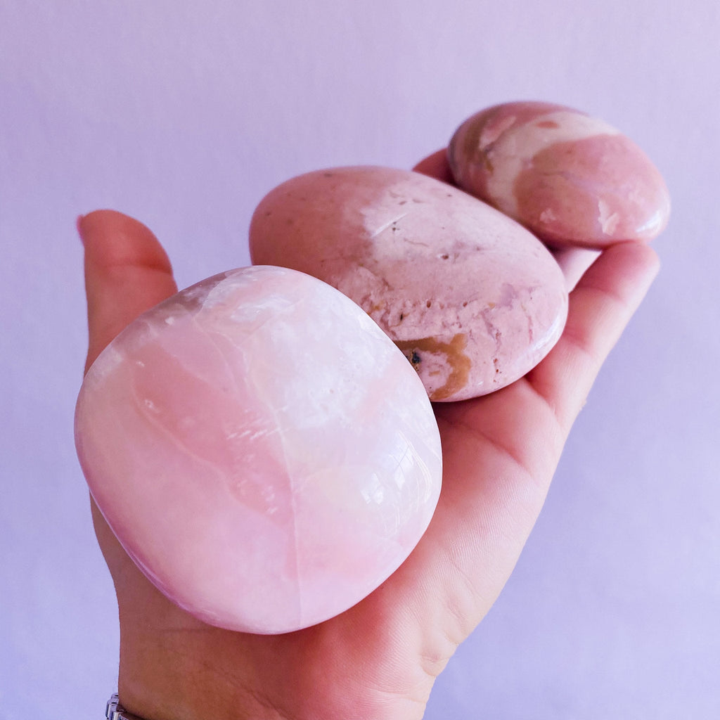 High Grade Pink Opal Crystal Palm Stones / Balances Emotions / Fills Aura With Happiness And Tranquility / Helps Kids With Trouble Sleeping - Premium  from My Store - Just £19! Shop now at Lumi Gemstones