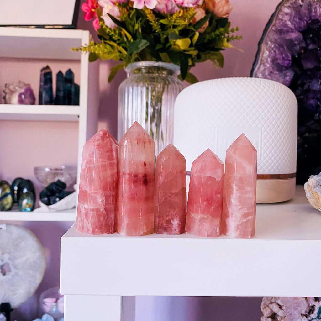 Strawberry Calcite Crystal Tower Points / Loving, Warm, Comforting / Help You To Connect With Happy Childhood Memories / Positive Energy - Premium  from My Store - Just £19! Shop now at Lumi Gemstones