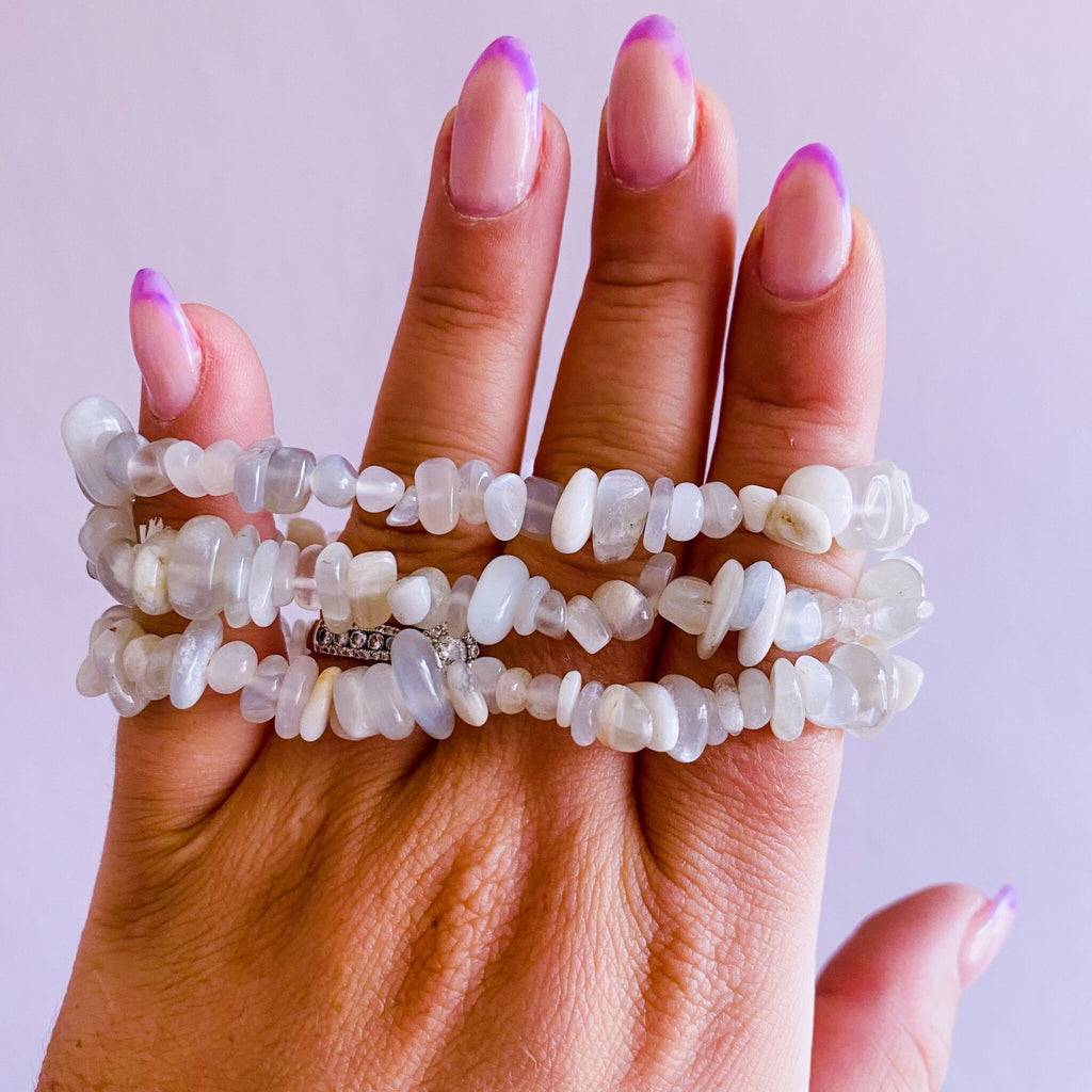 Moonstone Crystal Chip Bracelets / Soothes Depression, Anger, Worry & Anxiety / Beneficial For Pregnancy / Known As ‘Woman’s Stone’ - Premium  from My Store - Just £4.95! Shop now at Lumi Gemstones