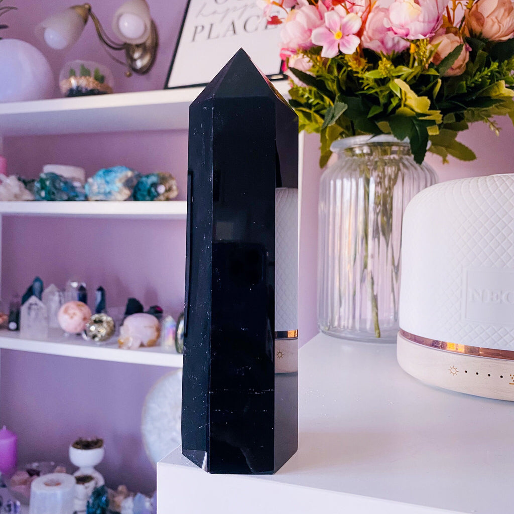 2) Black Obsidian Large Crystal Tower / Blocks Negativity / Absorbs Tension & Stress / Discourages Drama / Brings Strength And Courage - Premium  from My Store - Just £65! Shop now at Lumi Gemstones