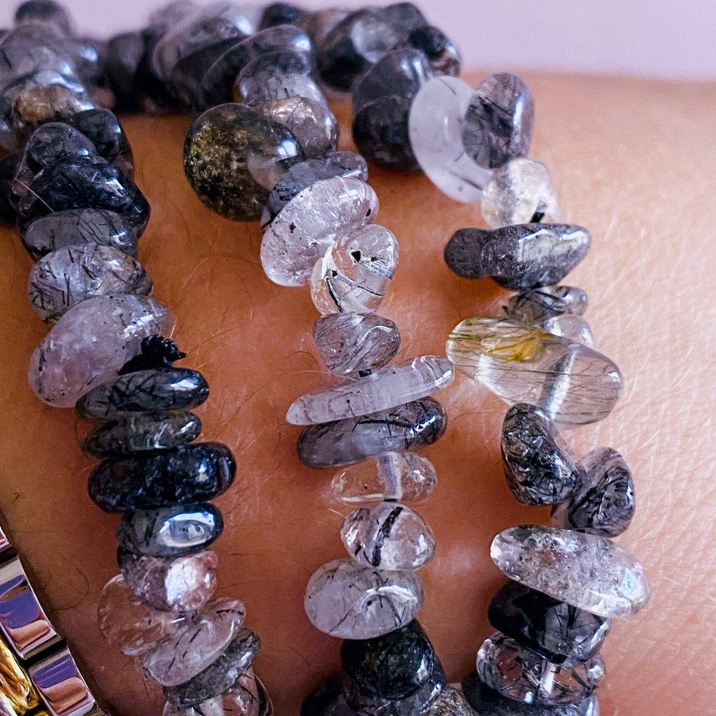 Black Tourmaline In Quartz Crystal Chip Bracelets / Protect Against Negativity / Grounding / Gives Us Courage To Leave Hostile Relationships - Premium  from My Store - Just £6.95! Shop now at Lumi Gemstones