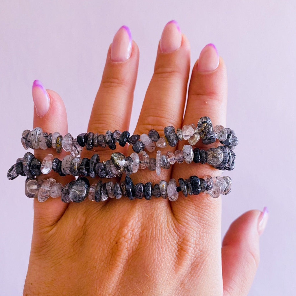 Black Tourmaline In Quartz Crystal Chip Bracelets / Protect Against Negativity / Grounding / Gives Us Courage To Leave Hostile Relationships - Premium  from My Store - Just £6.95! Shop now at Lumi Gemstones