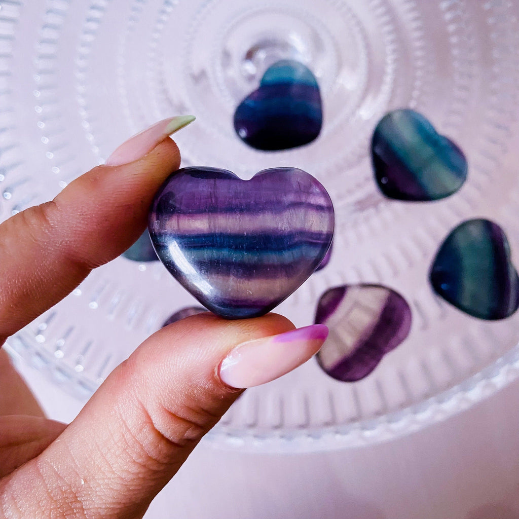 Rainbow Fluorite Crystal Pocket Love Hearts / Absorbs Anxiety, Stress & Tension / Aids Concentration / Pocket Crystal Gift, Valentines Gift - Premium  from My Store - Just £7.50! Shop now at Lumi Gemstones