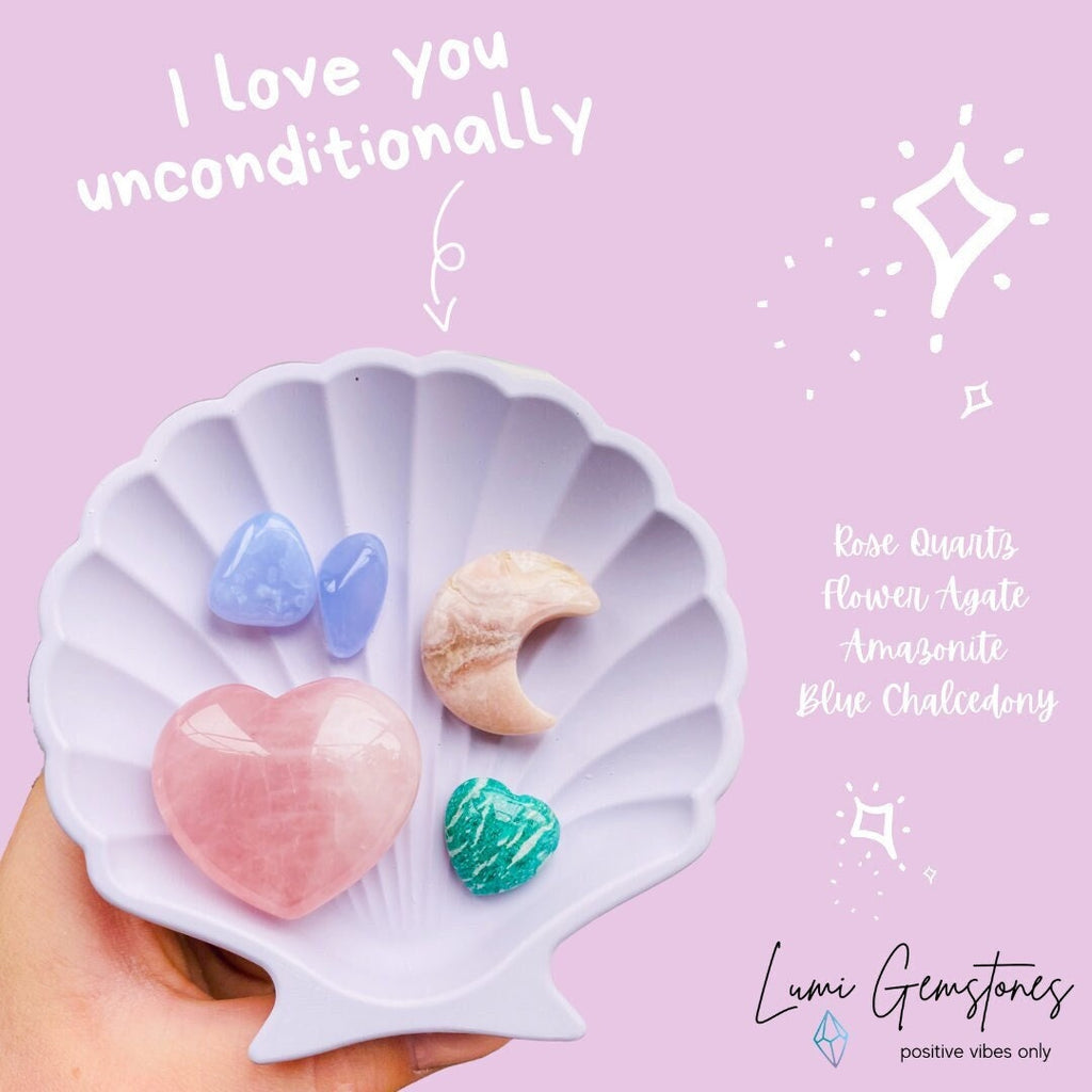 I Love You Unconditionally Gift Set / Amazonite, Rose Quartz, Blue Chalcedony / Gift For Her, Crystal Gift Sets, Valentines Day Crystals - Premium  from My Store - Just £23! Shop now at Lumi Gemstones
