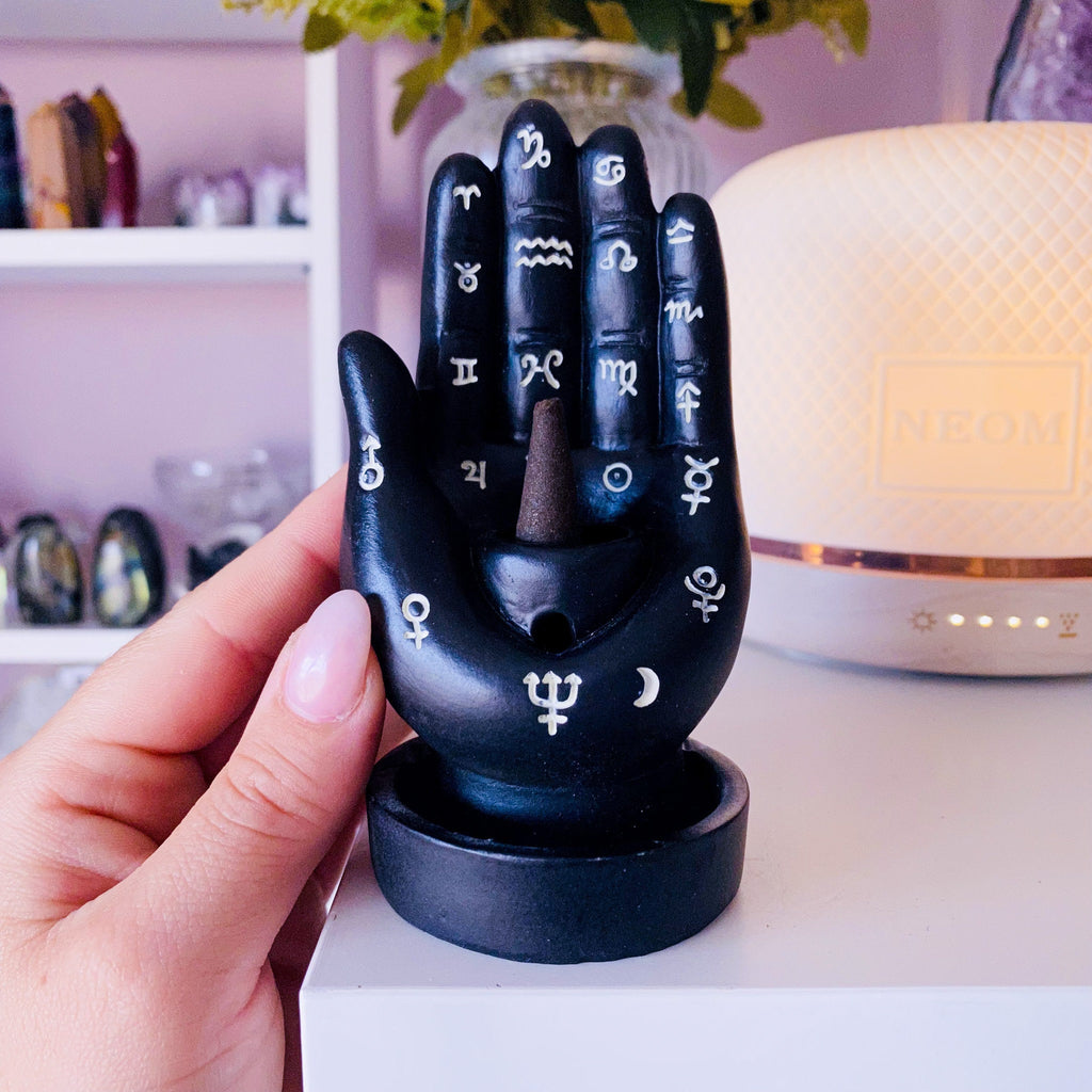 Mantric Black Hand Incense Cone Holder With Free Incense Cones / Incense Cone Holder / Home Fragrance, Incense Cones, Altar Piece - Premium  from My Store - Just £15.50! Shop now at Lumi Gemstones