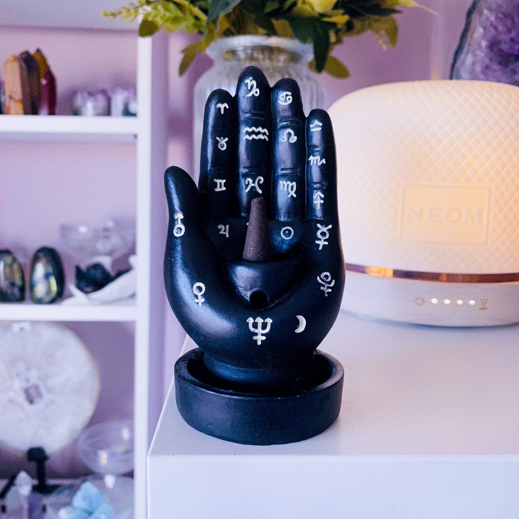 Mantric Black Hand Incense Cone Holder With Free Incense Cones / Incense Cone Holder / Home Fragrance, Incense Cones, Altar Piece - Premium  from My Store - Just £15.50! Shop now at Lumi Gemstones