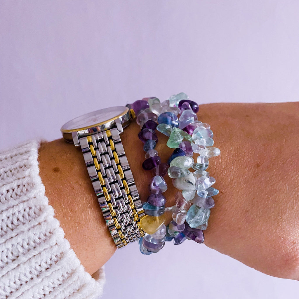 Rainbow Fluorite Crystal Chip Bracelets / Absorbs Anxiety, Worry, Stress & Tension / Aids Concentration / Good For New Job, Uni