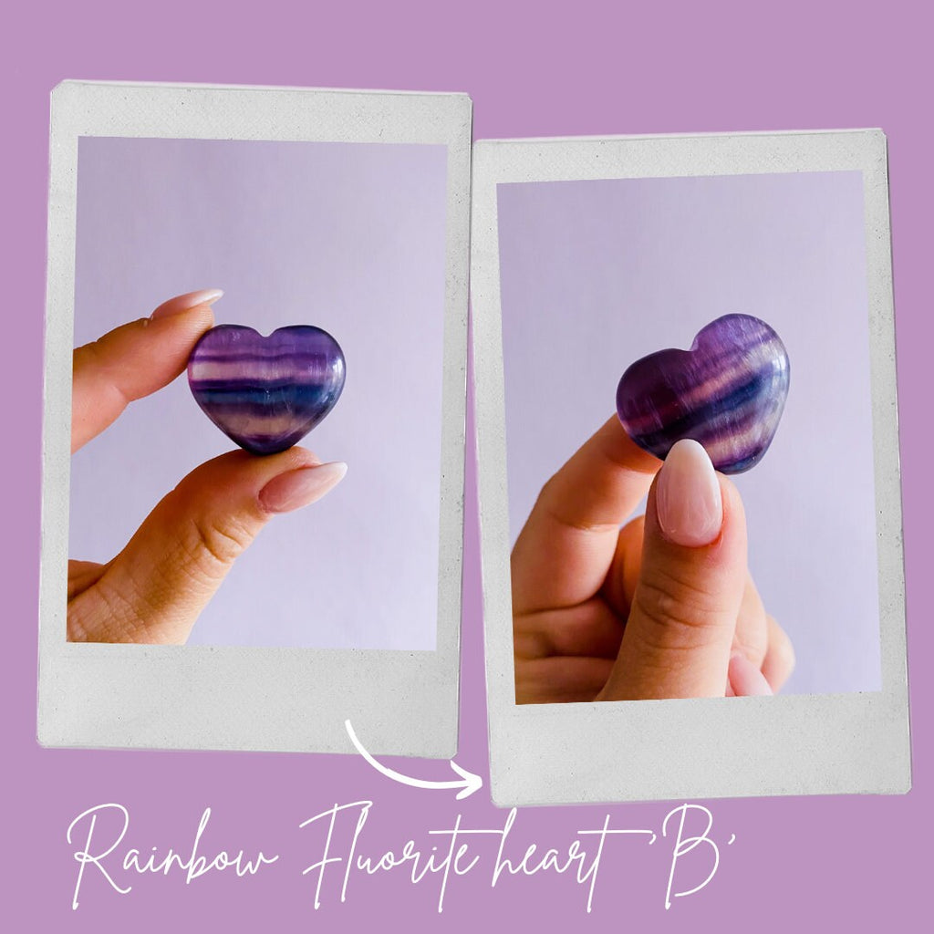 Rainbow Fluorite Crystal Pocket Love Hearts / Absorbs Anxiety, Stress & Tension / Aids Concentration / Pocket Crystal Gift, Valentines Gift