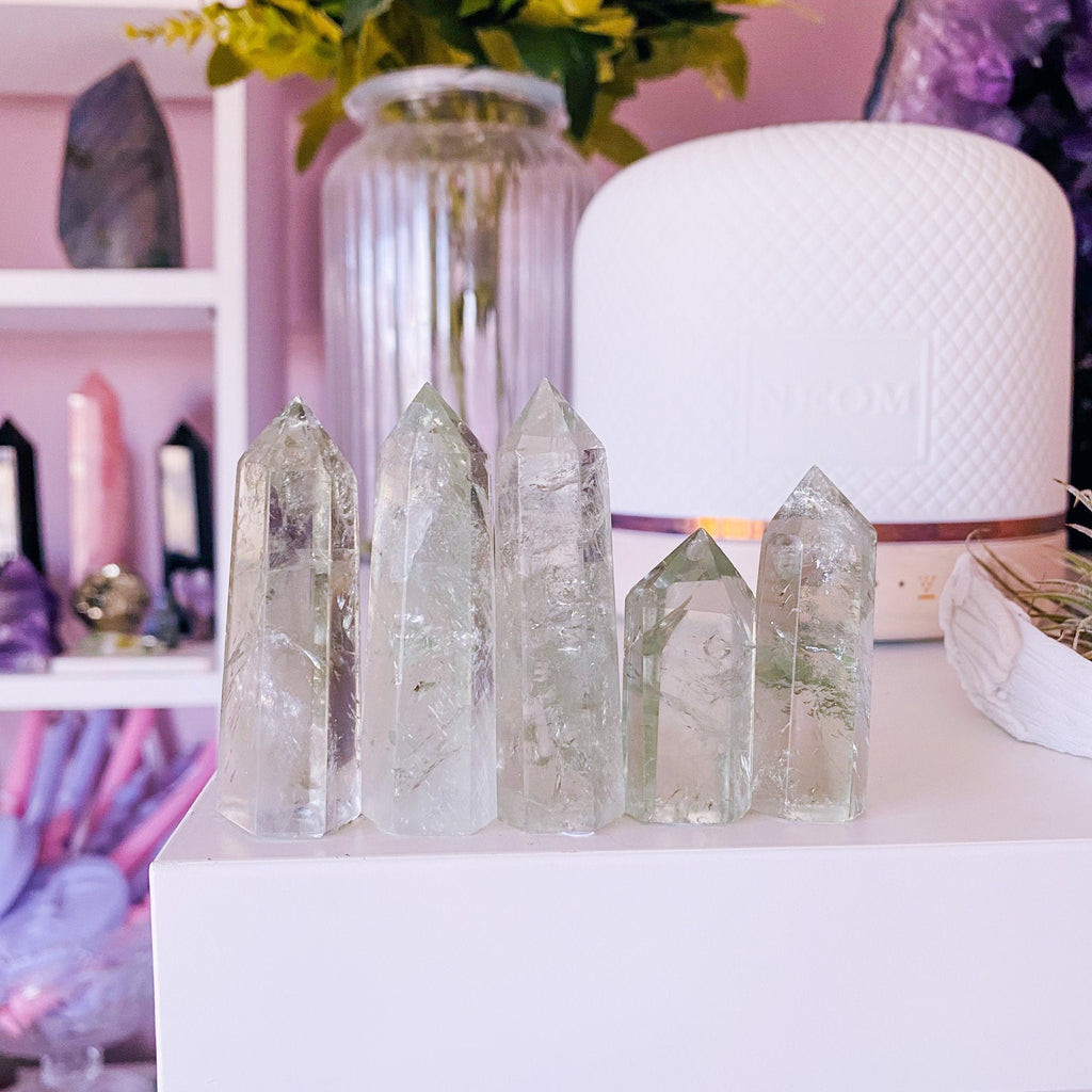 Prasiolite Crystal Tower Points / Green Amethyst, Green Quartz / Transforms Negative Energy To Positive / Transformational + Creative - Premium  from My Store - Just £15! Shop now at Lumi Gemstones