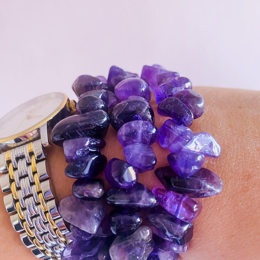 Chunky Amethyst Crystal Chip Bracelets / Great Healer, Good For Anxiety & Claming / Good For Sleeping Troubles / Great For Migraines - Premium  from My Store - Just £14.95! Shop now at Lumi Gemstones