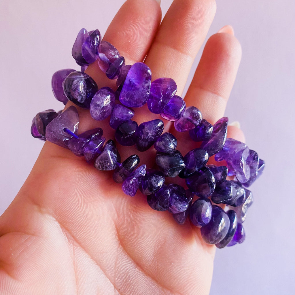 Chunky Amethyst Crystal Chip Bracelets / Great Healer, Good For Anxiety & Claming / Good For Sleeping Troubles / Great For Migraines - Premium  from My Store - Just £12.95! Shop now at Lumi Gemstones