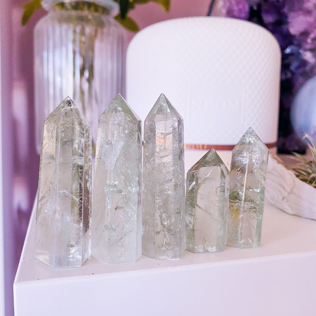Prasiolite Crystal Tower Points / Green Amethyst, Green Quartz / Transforms Negative Energy To Positive / Transformational + Creative - Premium  from My Store - Just £15! Shop now at Lumi Gemstones