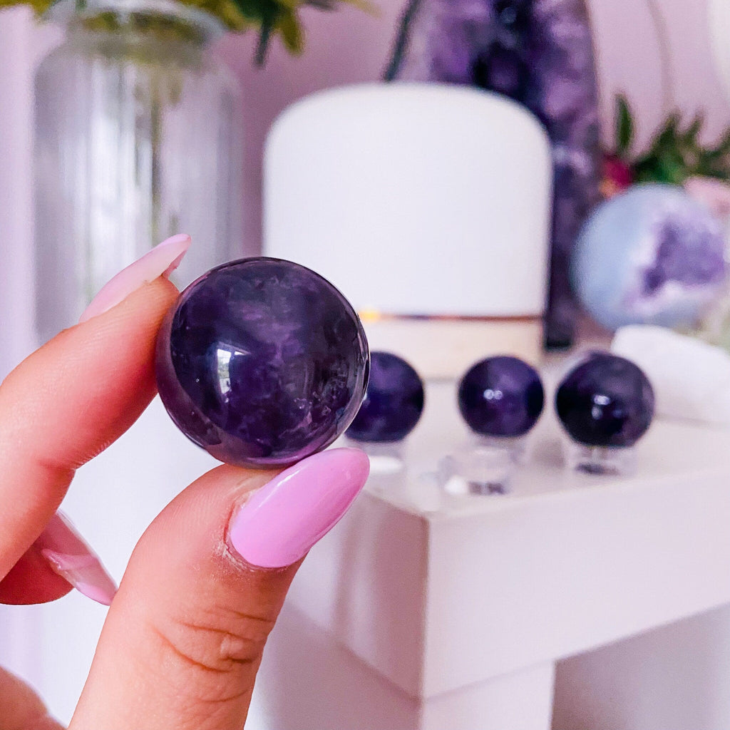 Amethyst Deep Purple 20mm Crystal Spheres / Great Healer, Good For Anxiety, Stress, Sleeping Troubles & Migraines / Ethical Crystals - Premium  from My Store - Just £6! Shop now at Lumi Gemstones