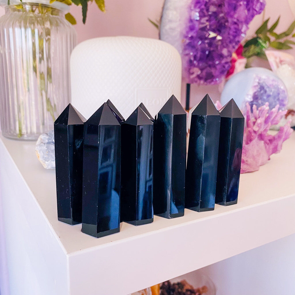 Black Obsidian Crystal Towers / Blocks Negativity / Absorbs Tension & Stress / Discourages Drama / Brings Strength And Courage - Premium  from My Store - Just £16! Shop now at Lumi Gemstones