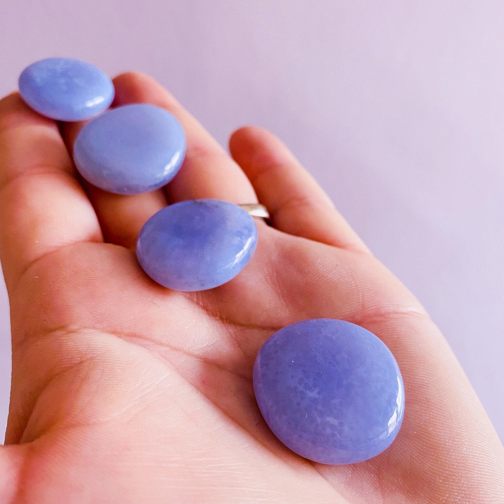 Blue Chalcedony Crystal Mini Flat Palm Stones / Public Speaking, Speech, Speaking Your Truth, Openness / Optimist Crystal / Improves Memory - Premium  from My Store - Just £12.95! Shop now at Lumi Gemstones