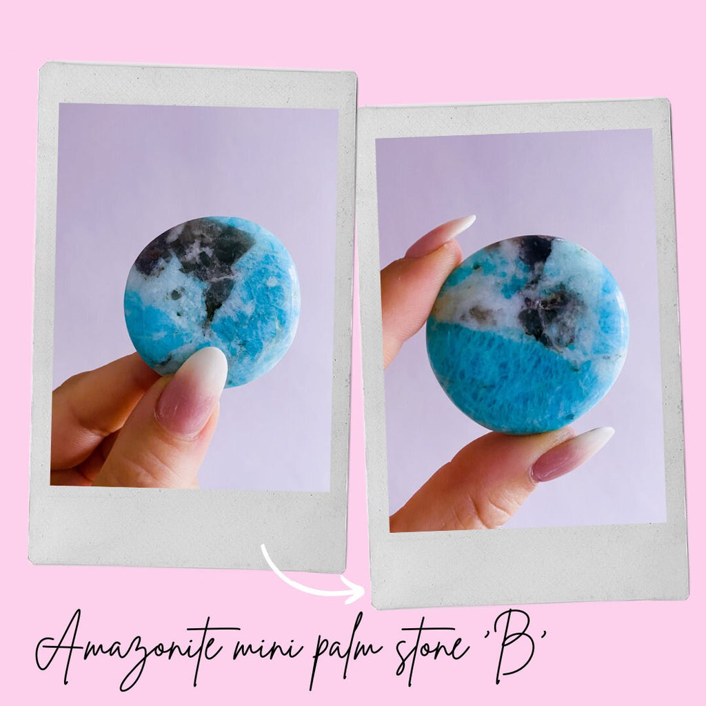 Amazonite Crystal Flat Palm Stones / Throat + Heart Chakra / Calming, Soothing, Calms Bad Tempers, Allows Expression Of True Thoughts - Premium  from My Store - Just £10! Shop now at Lumi Gemstones