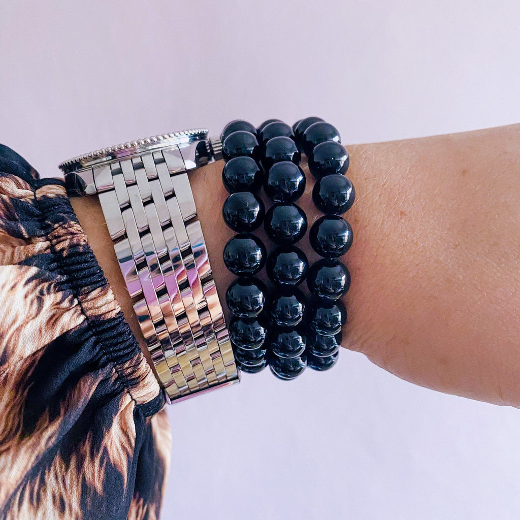 Black Obsidian Crystal Bead Bracelets / Blocks Negativity / Absorbs Tension & Stress / Grounding / Super Protective / Reduces Anger - Premium  from My Store - Just £10! Shop now at Lumi Gemstones
