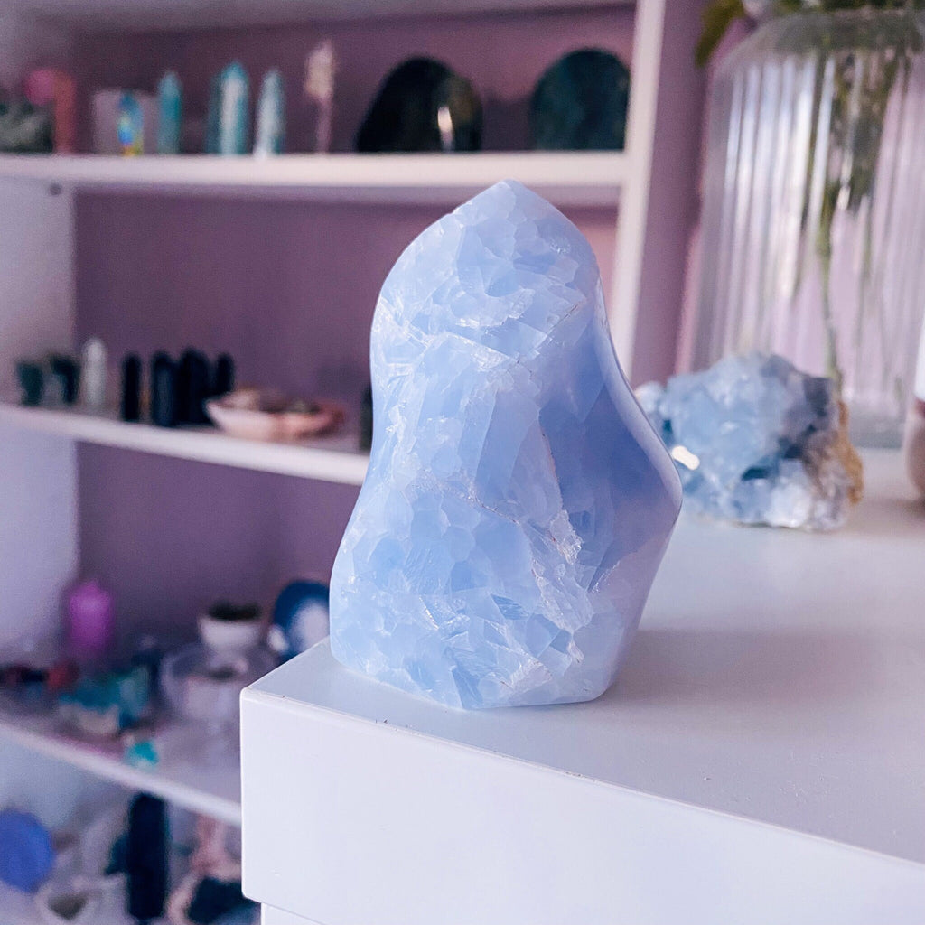 Beautiful Blue Calcite Crystal Flame / Soothes Nerves, Lessens Anxiety / Cleanses Negative Energy From Your Body & Home - Premium  from My Store - Just £44.95! Shop now at Lumi Gemstones