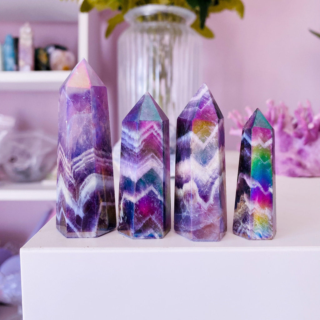 Aura Amethyst Crystal Towers / Great Healer, Good For Anxiety & Calming / Good For Sleeping Troubles / Great For Migraines - Premium  from My Store - Just £10! Shop now at Lumi Gemstones