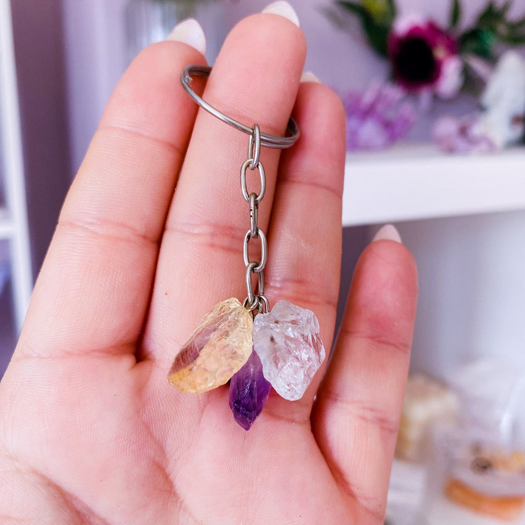 Crystal Keyrings Trio's / Good Luck Charm / Amethyst, Citrine & Clear Quartz / Gift For Her / Crystal Gift / Crystal Healing - Premium  from My Store - Just £7.50! Shop now at Lumi Gemstones