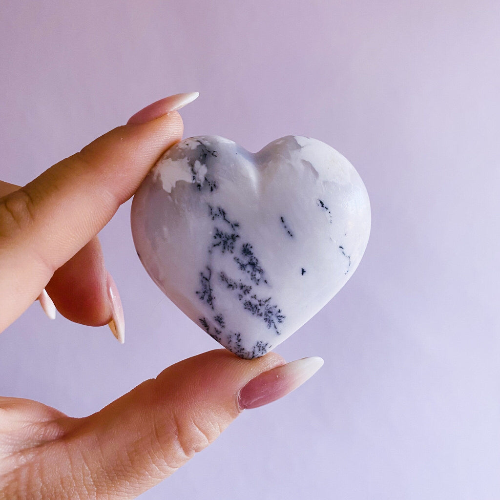 1) Merlinite Dendritic Agate Crystal Love Heart / Dendritic Opal, Dendritic Agate / Magical & Mystical / Spirit Communication + Growth - Premium  from My Store - Just £15! Shop now at Lumi Gemstones