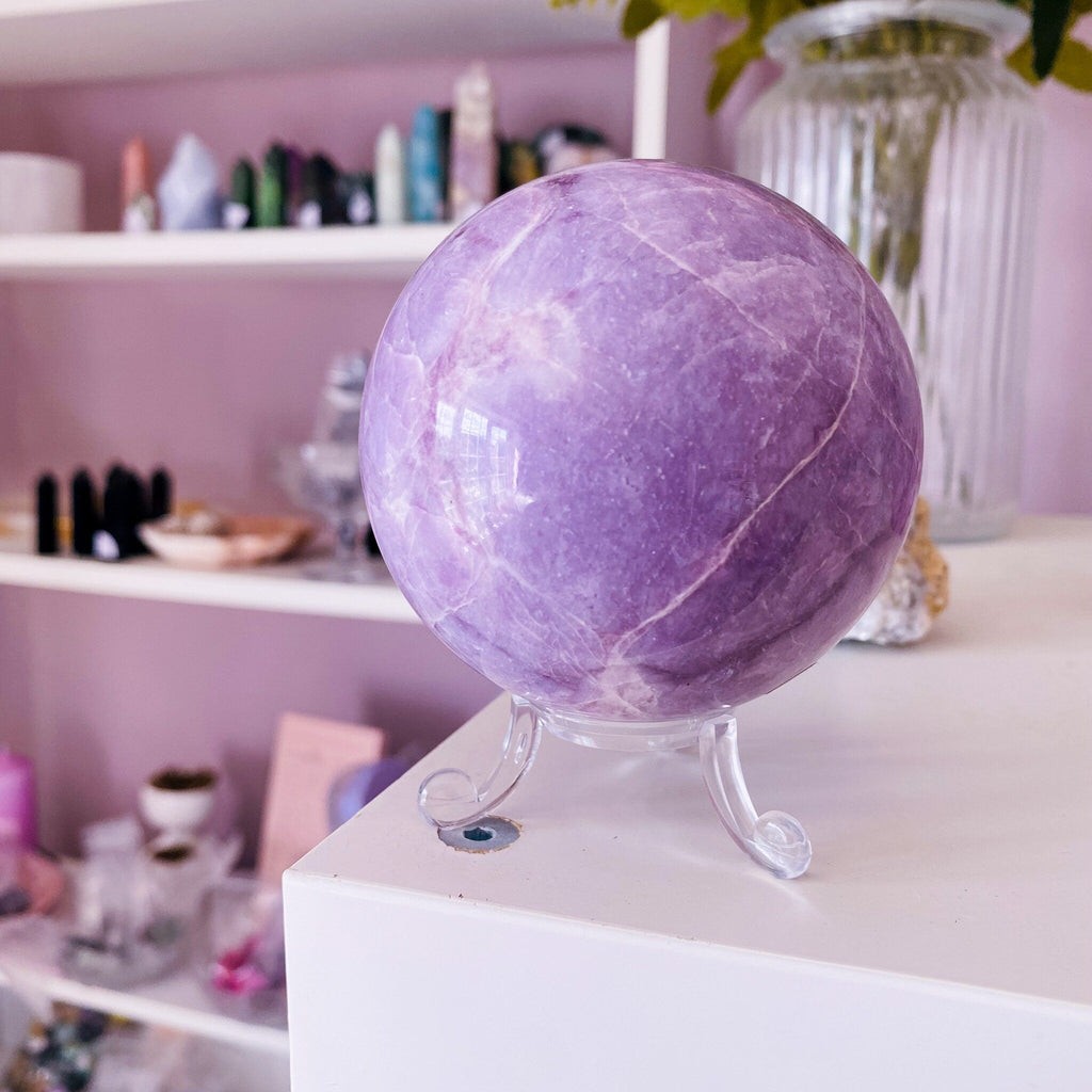 Lepidolite 70mm Large Crystal Sphere / Mood Stabiliser, Increases Tranquility & Brings Calmness / Helps Reduce Anxiety / Contains Lithium - Premium  from My Store - Just £109! Shop now at Lumi Gemstones